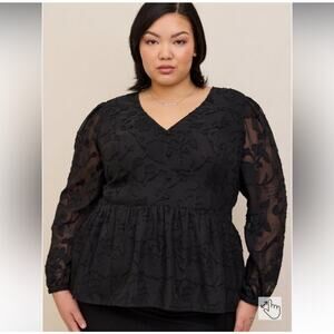 Torrid Peplum Chiffon Clip Floral Blouson Sleeve Top SZ 3 / 3X Whimsy Goth